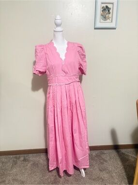 TCEC Pink Scallop-Trim Puff Sleeve Maxi Dress